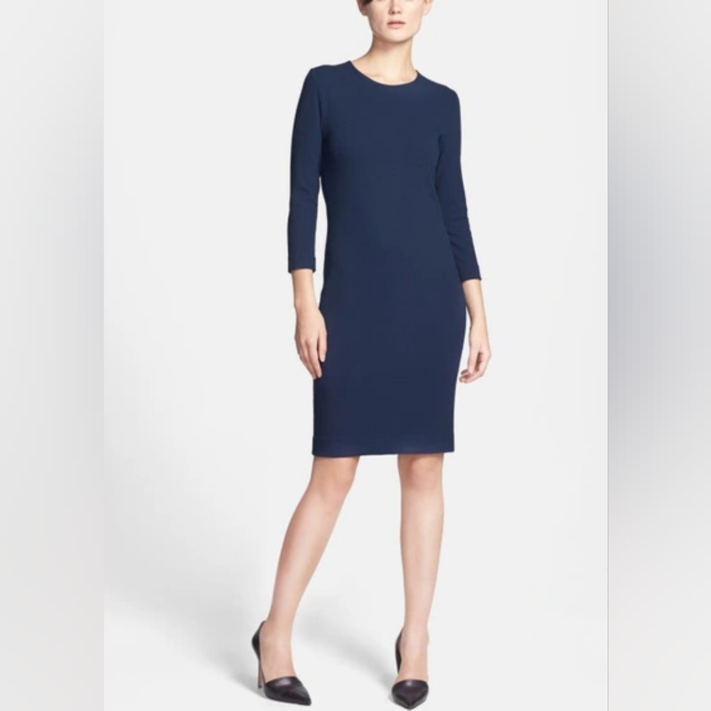 Nwot Vince Three Quarter Sleeve Pencil Sheath Dress In Mallard Msrp $345